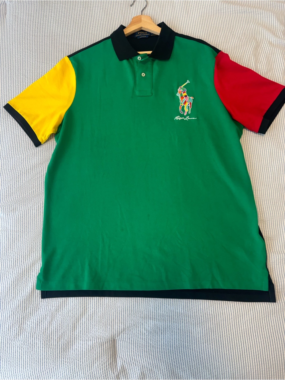 Polo by Ralph Lauren Green Colorblock Polo with Yellow and Red Sleeves